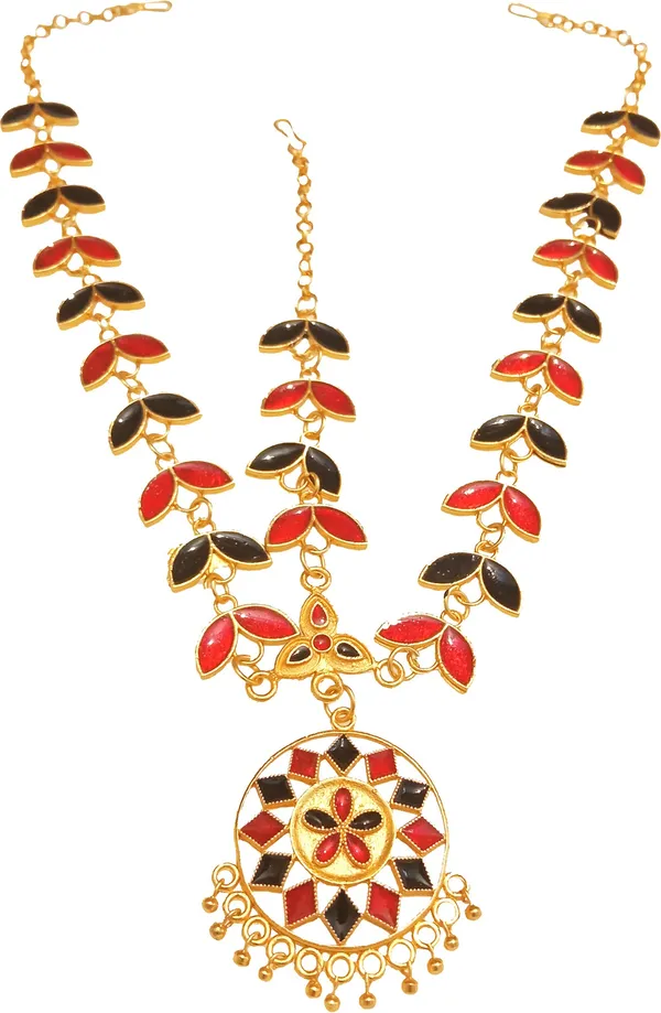 Assamese_Traditional_Red_And_Black_Colour_Copper_Maang_Tikka_For_Women
